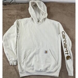 Carhartt Mens S Loose Fit Logo Sleeve Workwear Hoodie Cream Tan Gold 216